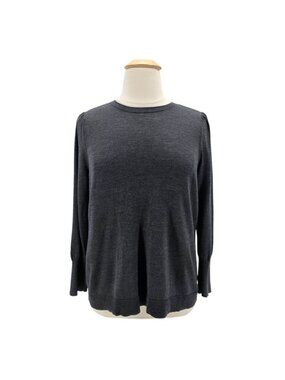 J. Jill Womens XL Sweater Merino Wool Washable Lightweight Knit Gray Long Sleeve